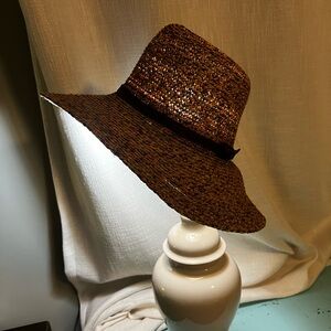 Wide Brim Straw Sun Hat in Brown with Black Band